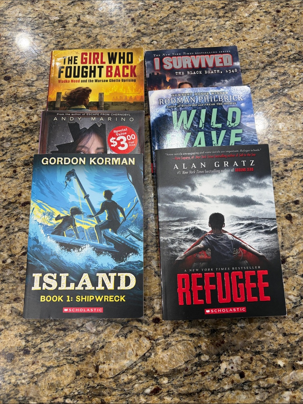 6 Scholastic Book Backs with Yellow, Blue, Black, Red, Purple Accents